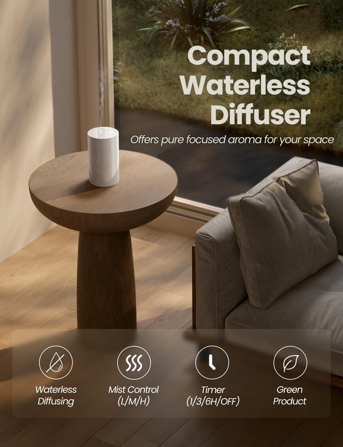 Waterless Essential Oil Diffuser | Portable Battery-Operated 20mL Mini Diffuser (White)
