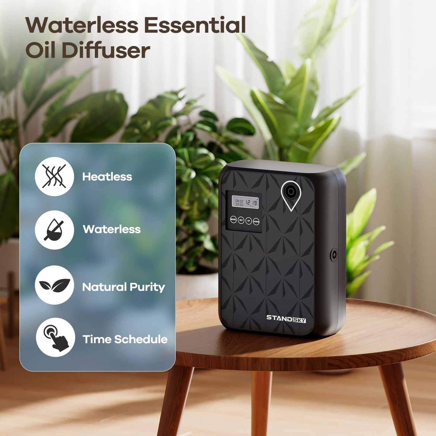 Waterless Essential Oil Diffuser - Large Room Diffuser up to 3,000 sq ft (500 mL) - Black
