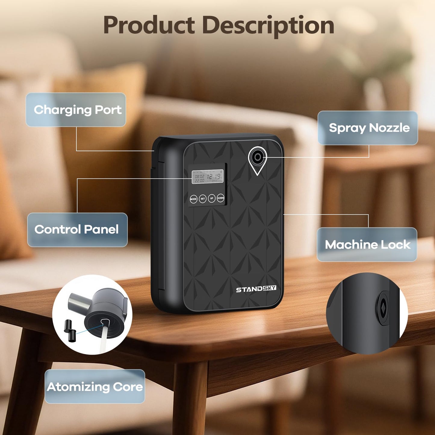 Waterless Essential Oil Diffuser - Large Room Diffuser up to 3,000 sq ft (500 mL) - Black