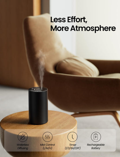 Waterless Essential Oil Diffuser - Rechargeable, 3 Mist Levels, Portable (Black Metal)