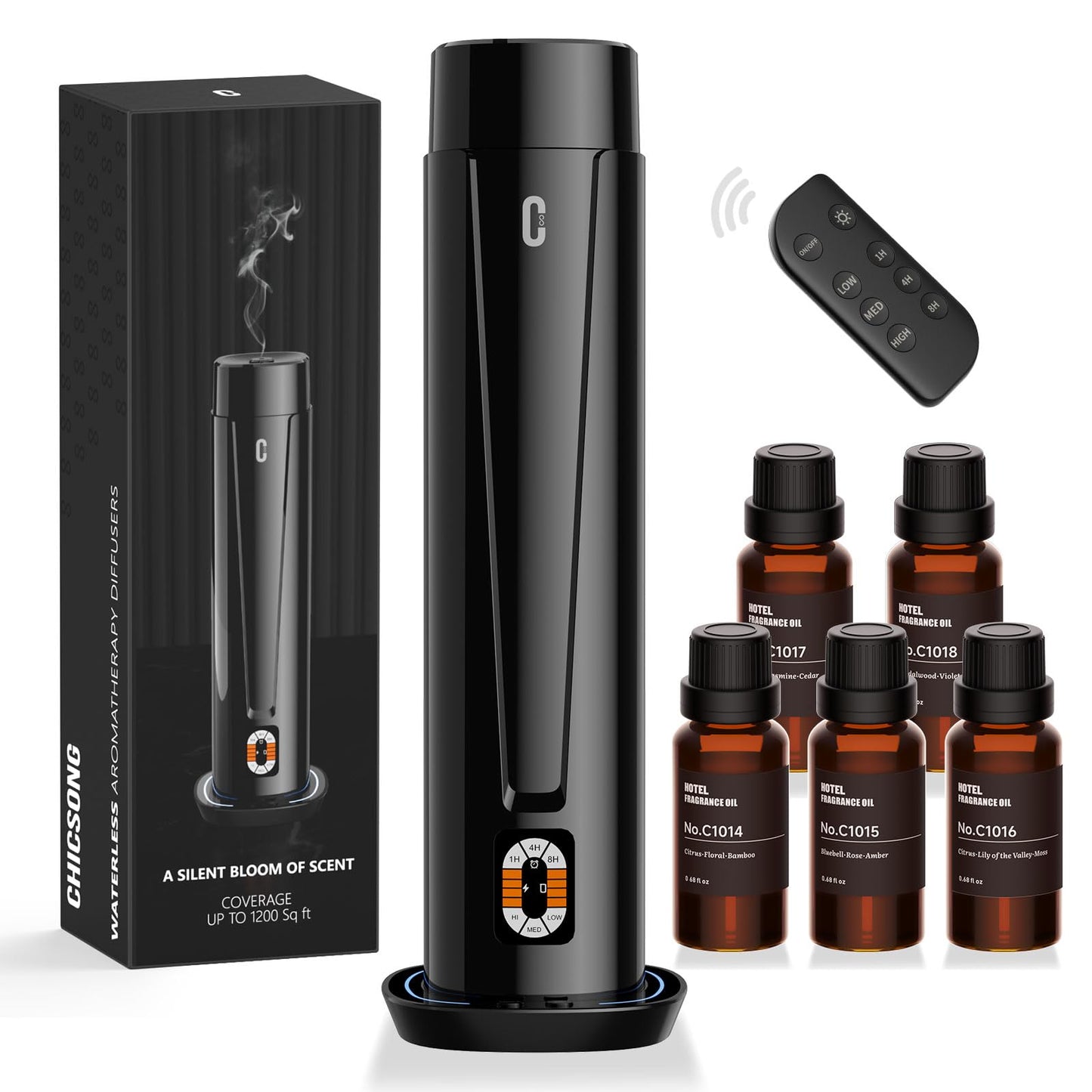 Waterless Scent Diffuser – 1200 Sq Ft Coverage, Remote, LED Light & Timer | Home, Office, Hotel