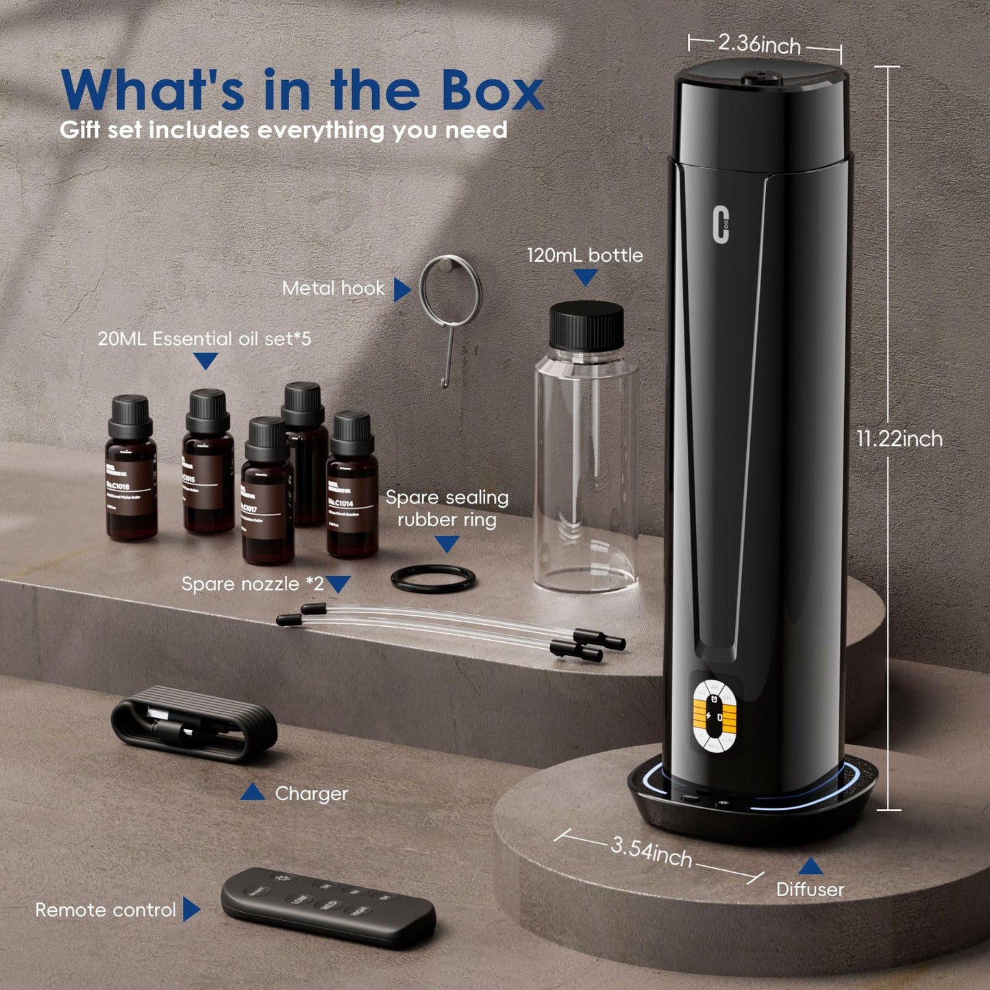 Waterless Scent Diffuser – 1200 Sq Ft Coverage, Remote, LED Light & Timer | Home, Office, Hotel