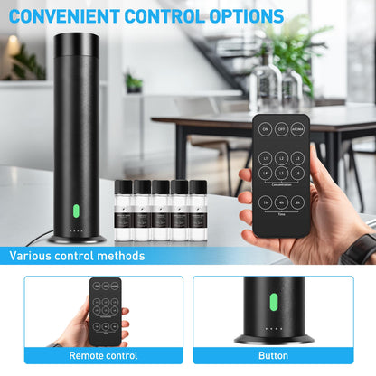 Waterless Scent Diffuser Starter Kit – 1000 Sq Ft Coverage, Black, 11.3 in, Remote, Includes 5 Oils