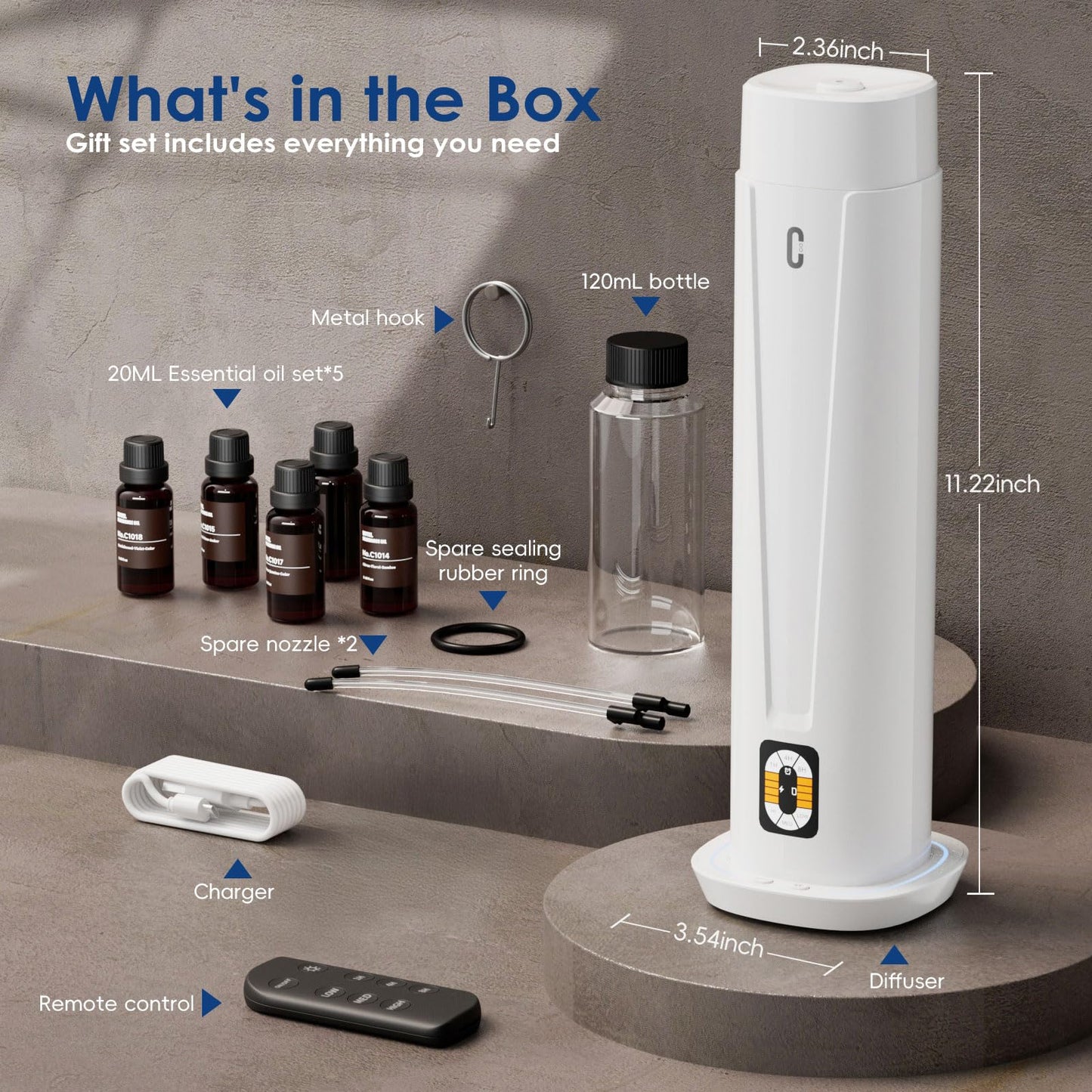 Waterless Scent Diffuser – 1200 Sq Ft Coverage | Remote, LED Light, Timer | Quiet Aromatherapy