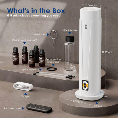 Waterless Scent Diffuser – 1200 Sq Ft Coverage | Remote, LED Light, Timer | Quiet Aromatherapy