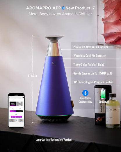 Waterless Scent Diffuser Starter Kit - 1500 Sq Ft Coverage, Alloy Atomization, Smart Rechargeable Diffuser