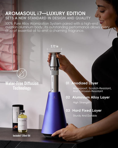 Waterless Scent Diffuser Starter Kit - 1500 Sq Ft Coverage, Alloy Atomization, Smart Rechargeable Diffuser