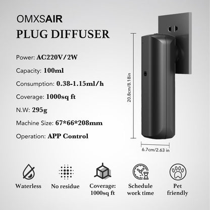 Waterless Wall Plug in Diffuser - Coverage 700 Sq.FT - Nanotechnology Plug in Scent Diffuser for Essential Oils- for Hotel and Home or Office - Smart Bluetooth APP Operation(Black)