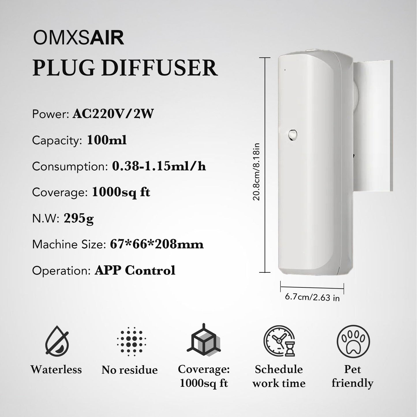 Waterless Wall Plug-in Diffuser – 700 sq ft Coverage | Bluetooth App
