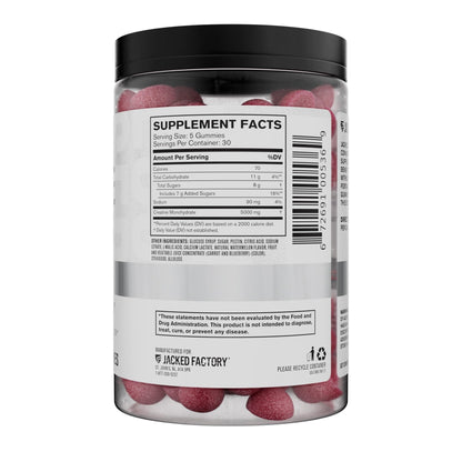 Jacked Factory Creatine Monohydrate Gummies 5g Daily Dose – 150 Watermelon Gummies | Vegan, Travel-Friendly, Third-Party Tested
