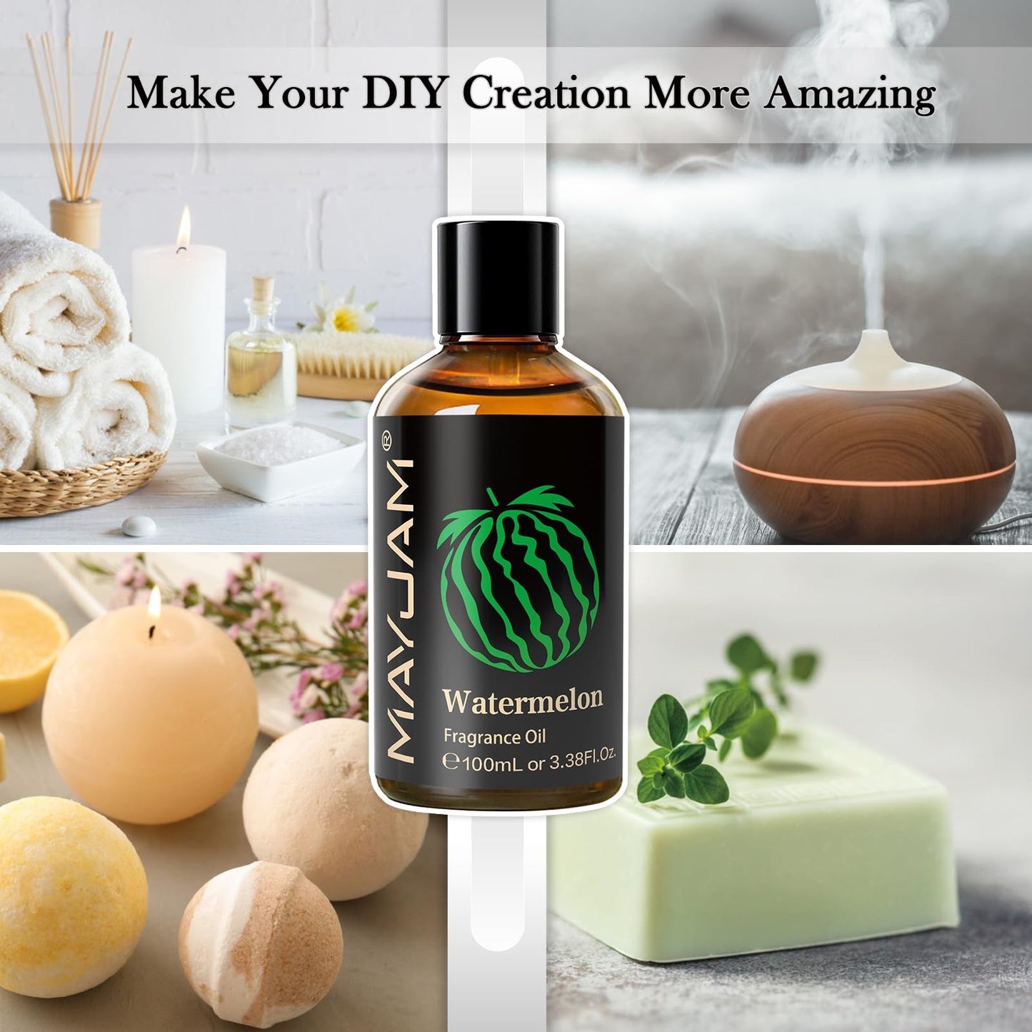 MAYJAM Watermelon Fragrance Oil 100ml – Glass Dropper, Diffuser Use & DIY Soap and Candle Making