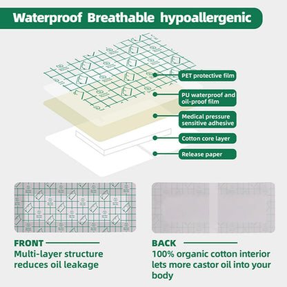 Waterproof Castor Oil Patch Wrap – 20 Pcs, 5.9x5.9in, Self-Adhesive Organic Cotton