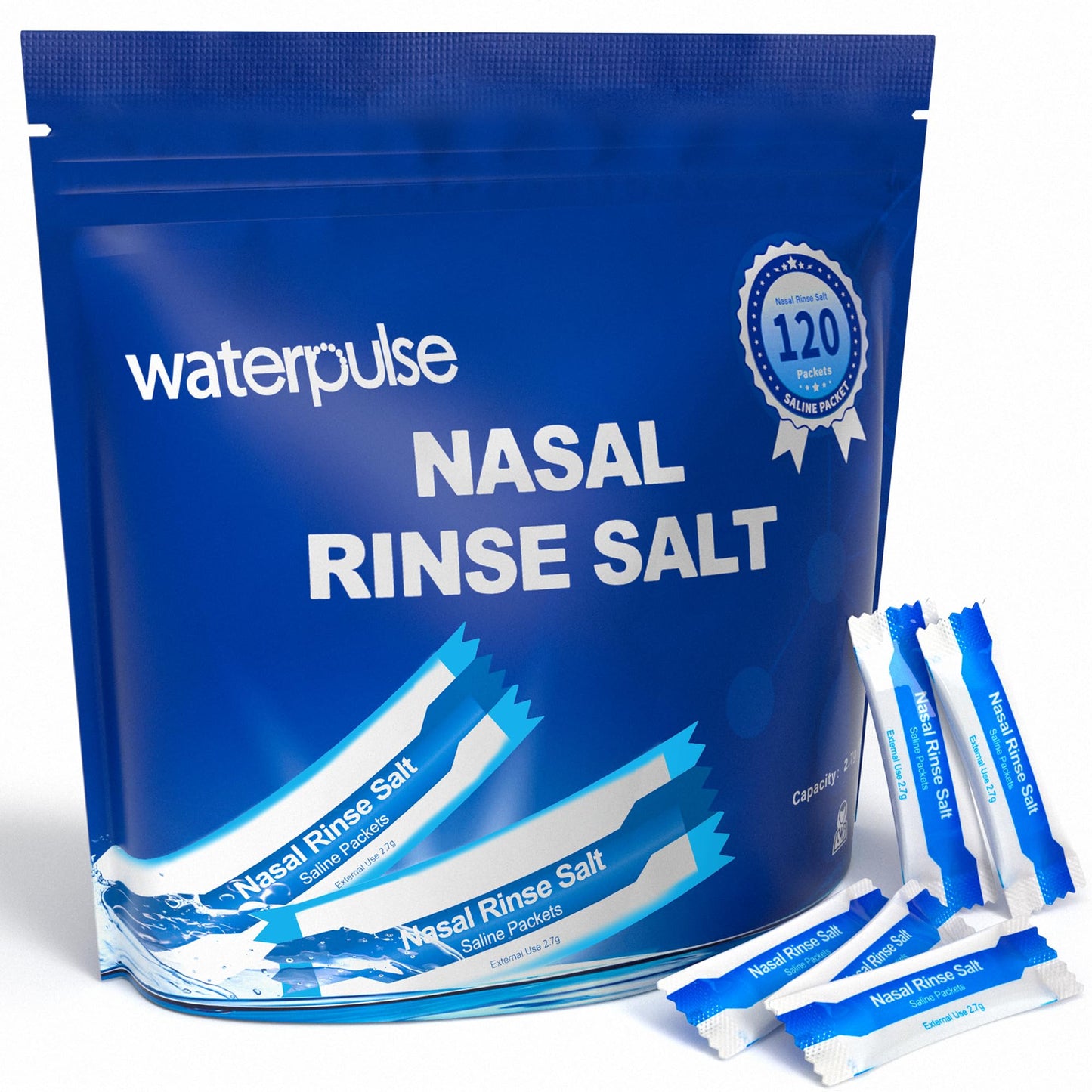 Waterpulse 120 Saline Packets for Nasal Irrigation | Individually Wrapped Neti Pot Salt Packets