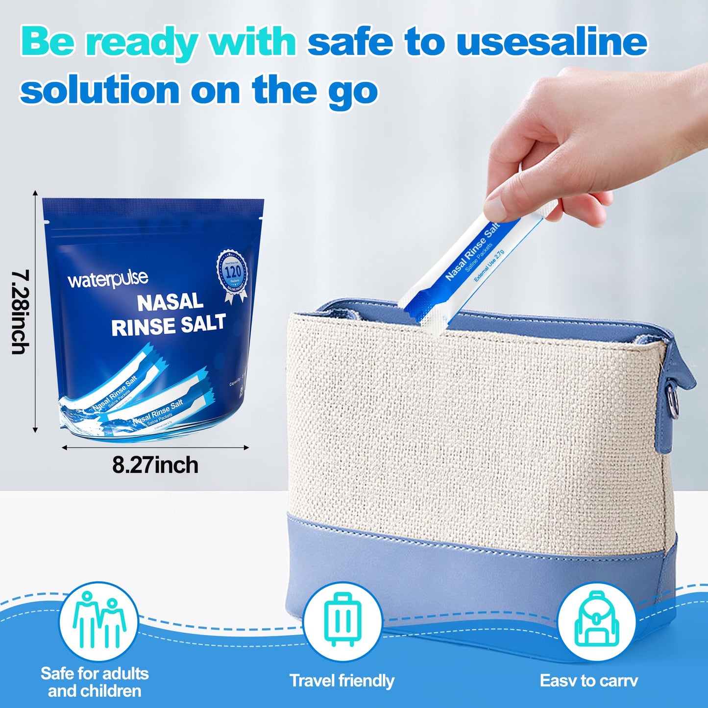 Waterpulse 120 Saline Packets for Nasal Irrigation | Individually Wrapped Neti Pot Salt Packets