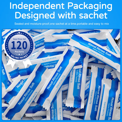 Waterpulse 120 Saline Packets for Nasal Irrigation | Individually Wrapped Neti Pot Salt Packets