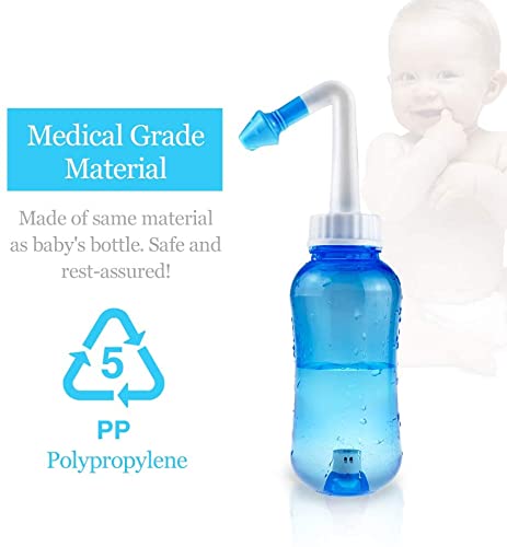 Waterpulse Neti Pot & Nasal Rinse Bottle — 300ml, 30 Salt Packets, Thermometer Sticker (Blue)
