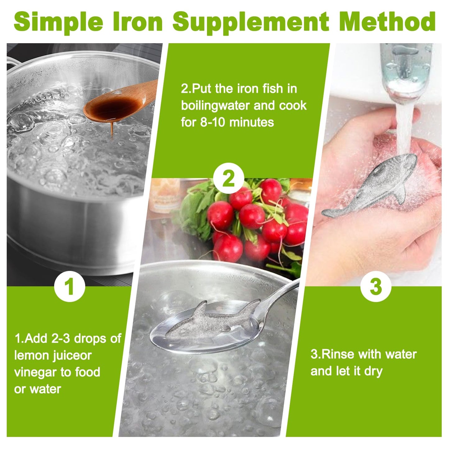 Watstion Reusable Iron Fish Cooking Tool | Natural Iron Supplement for Anemia, Adults & Vegetarians