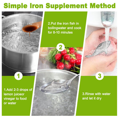 Watstion Reusable Iron Fish Cooking Tool | Natural Iron Supplement for Anemia, Adults & Vegetarians