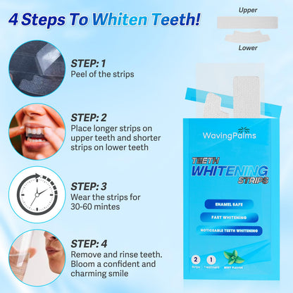 Waving Palms Teeth Whitening Strips – 28 Strips, Enamel-Safe, Quick 14-Day Whitening