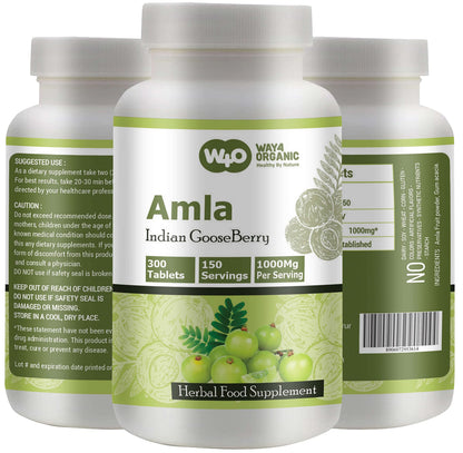 WAY 4 ORGANIC W4O Amla Fruit Extract Capsules (Tablets) - 300 Pills, 150 Servings, 1000 mg, Amalaki Fruit (Pack of 2)