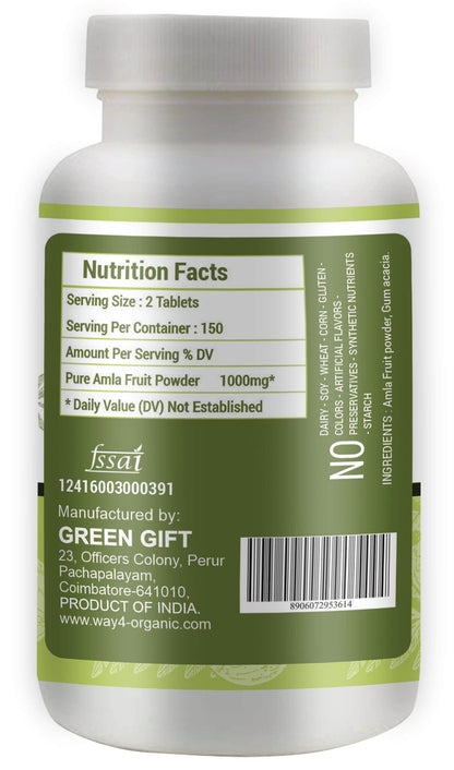 WAY 4 ORGANIC W4O Amla Fruit Extract Capsules (Tablets) - 300 Pills, 150 Servings, 1000 mg, Amalaki Fruit (Pack of 2)