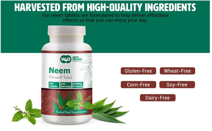 WAY 4 Organic W4O Neem Tulsi Tablets – 300 Pills, 150 Servings, 1000 mg, Equal Neem & Tulsi (Pack of 2)