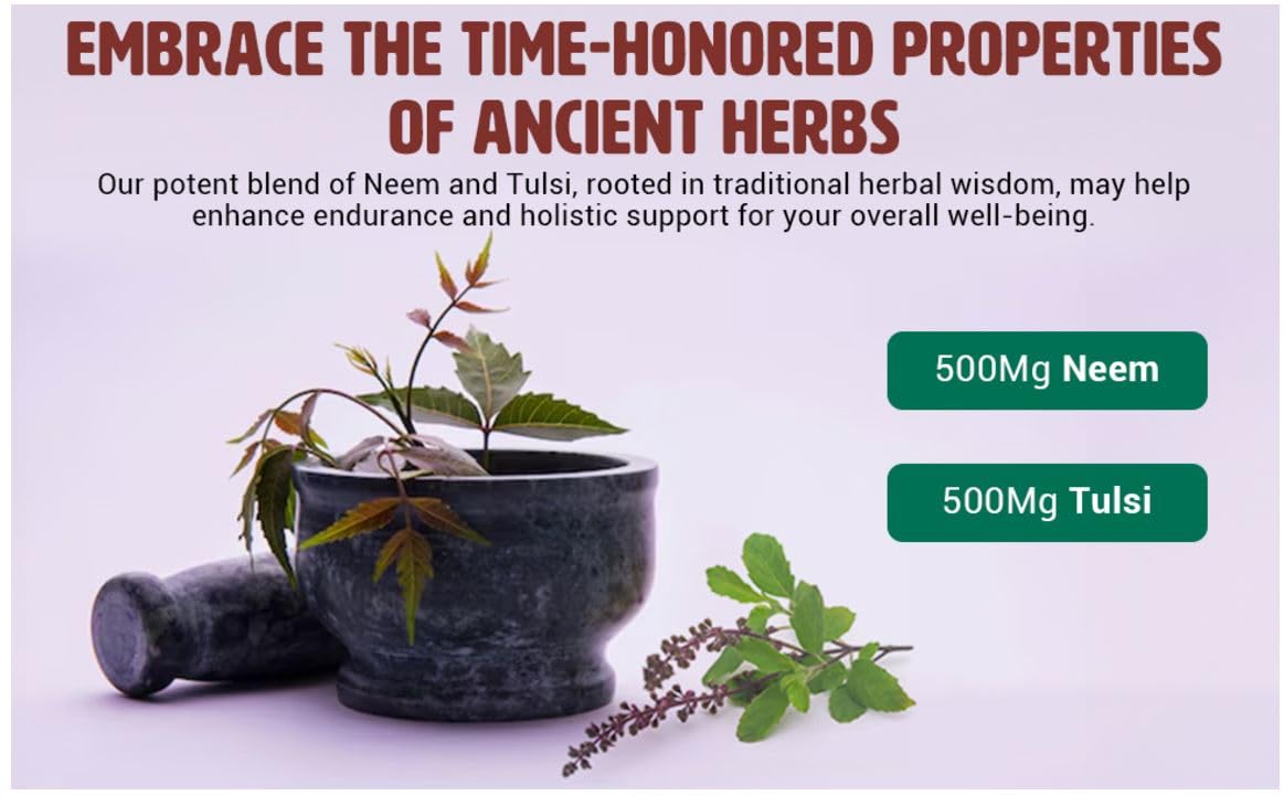 WAY 4 Organic W4O Neem Tulsi Tablets – 300 Pills, 150 Servings, 1000 mg, Equal Neem & Tulsi (Pack of 2)