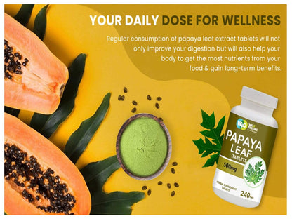 WAY 4 Organic W4O Papaya Leaf Extract Capsules (Tablets) 500 mg – 240 Pills – Supports Platelet Immunity & Digestion – 60 Days Supply