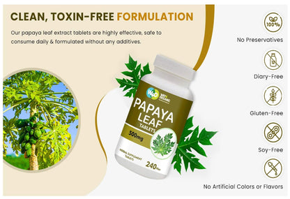 WAY 4 Organic W4O Papaya Leaf Extract Capsules (Tablets) 500 mg – 240 Pills – Supports Platelet Immunity & Digestion – 60 Days Supply