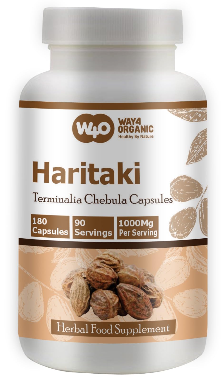 Way 4 Organic W4O Haritaki Capsules – 180 Pills, 90 Servings, 1000 mg (Pack of 2)