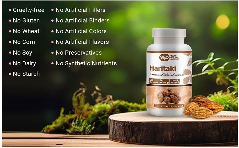 Way 4 Organic W4O Haritaki Capsules – 180 Pills, 90 Servings, 1000 mg (Pack of 2)