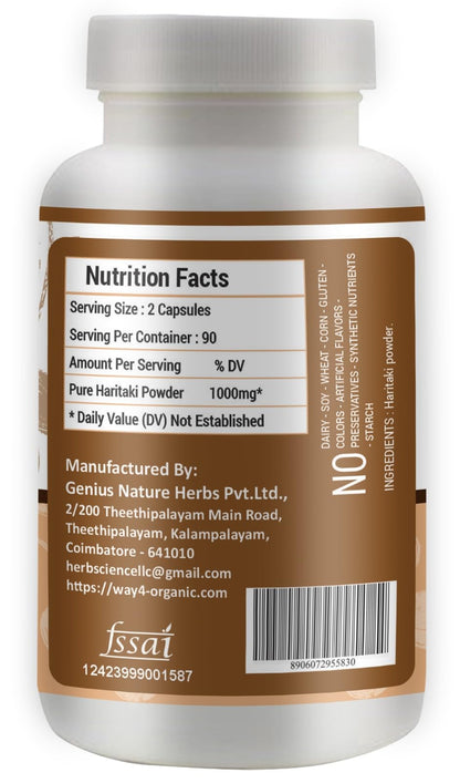 Way 4 Organic W4O Haritaki Capsules – 180 Pills, 90 Servings, 1000 mg (Pack of 2)