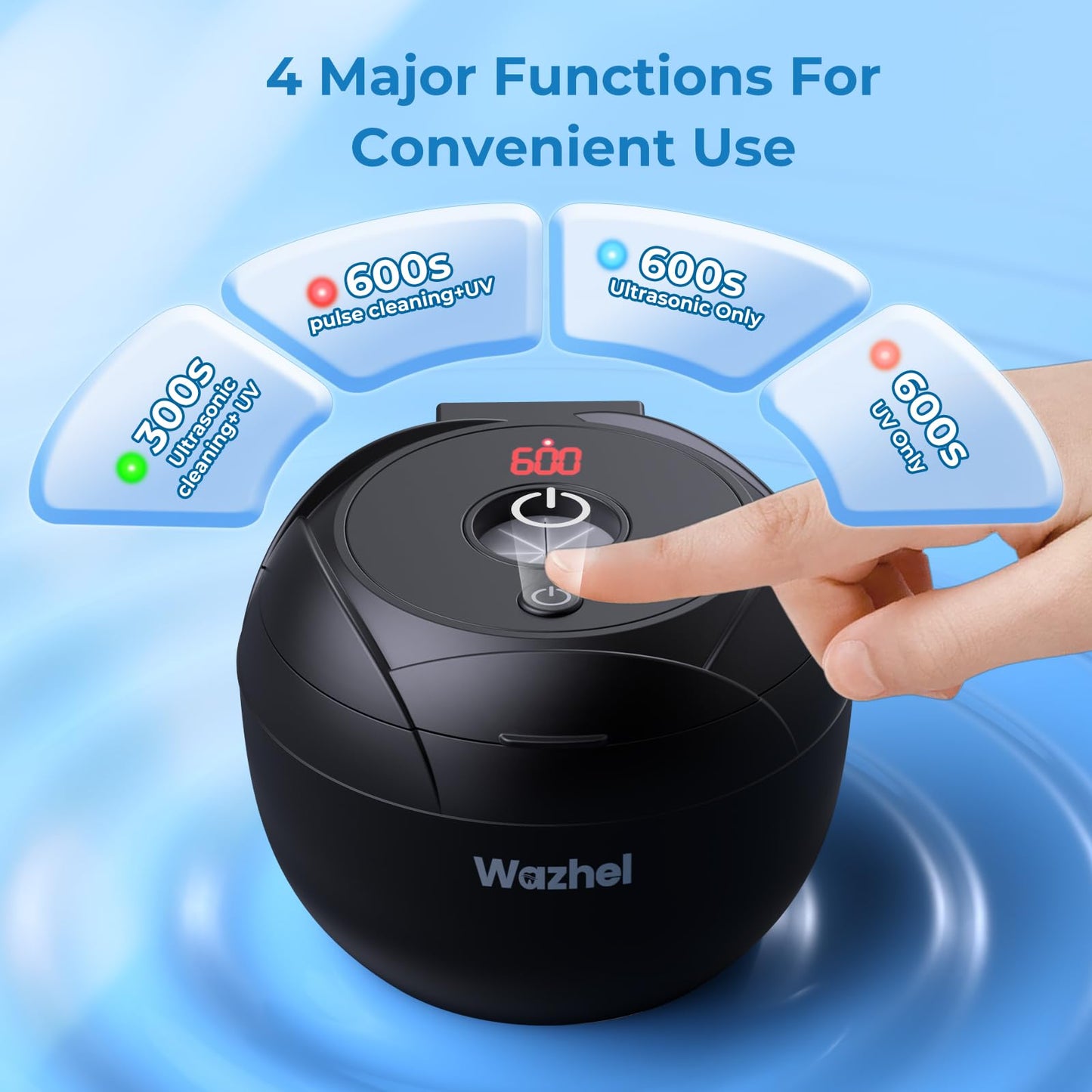 Wazhel Ultrasonic Retainer Cleaner Machine 45kHz 200ml Black — Dentures Mouth Guards Aligner Braces