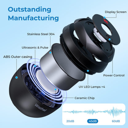 Wazhel Ultrasonic Retainer Cleaner Machine 45kHz 200ml Black — Dentures Mouth Guards Aligner Braces