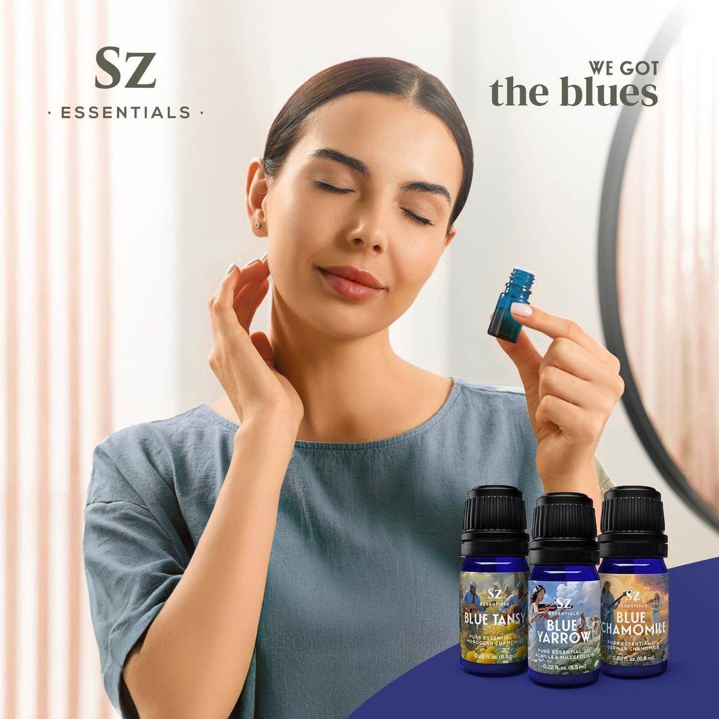 Sz Essentials – “We Got The Blues” Essential Oils Set – Blue Tansy, Yarrow & German Chamomile – 3 x 6.5ml Bottles – 100% Pure, Natural, Undiluted – Therapeutic Grade & Vegan