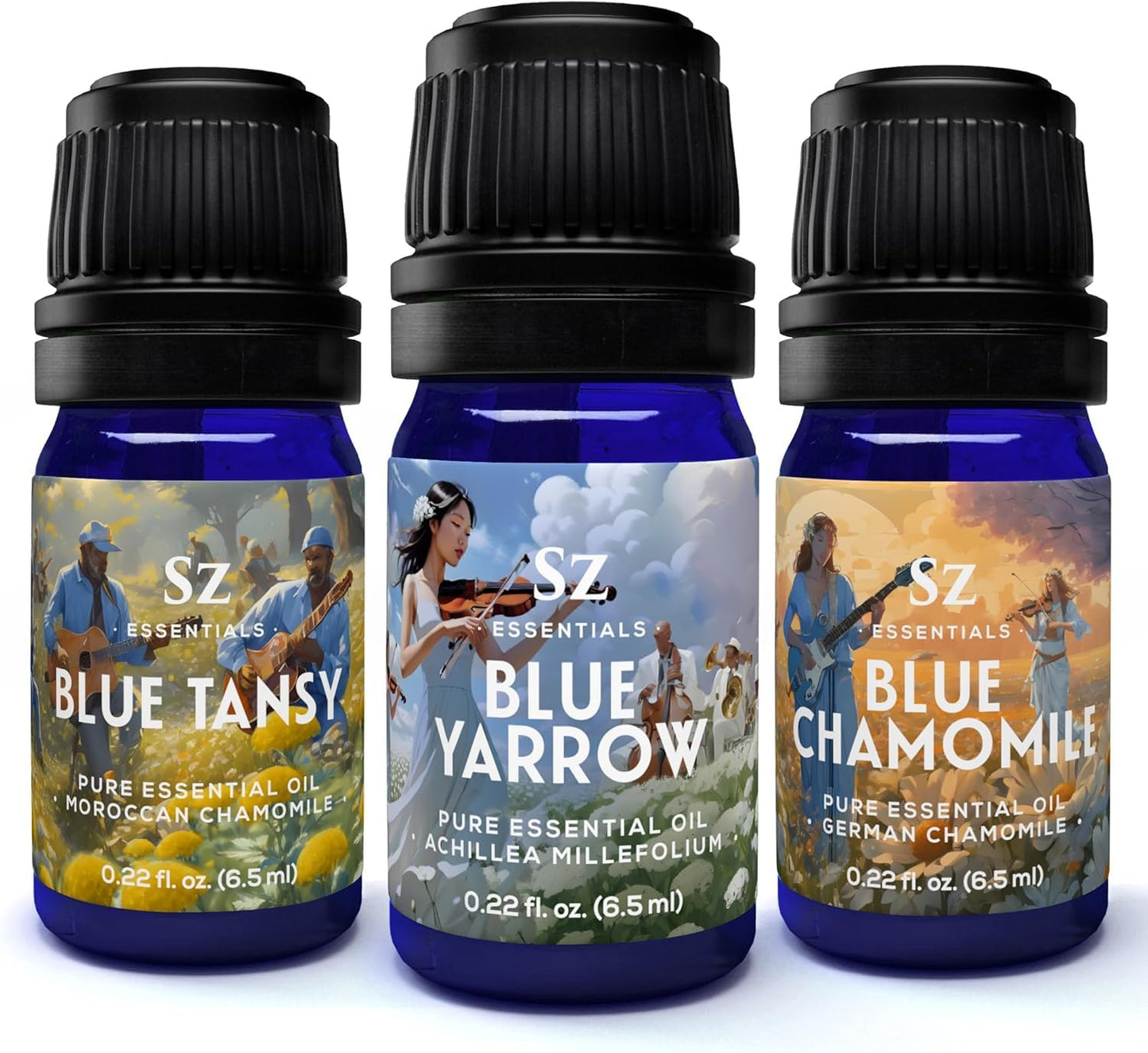 Sz Essentials – “We Got The Blues” Essential Oils Set – Blue Tansy, Yarrow & German Chamomile – 3 x 6.5ml Bottles – 100% Pure, Natural, Undiluted – Therapeutic Grade & Vegan