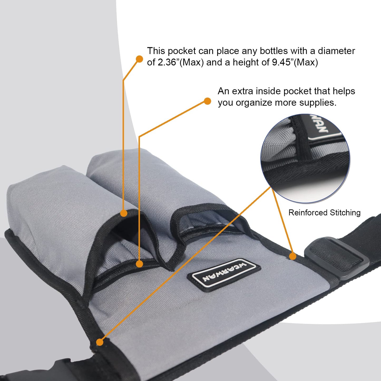 wearwan Massage Oil Holster - Adjustable, Durable Massage Belt (Bag Only, 2B-Gray)