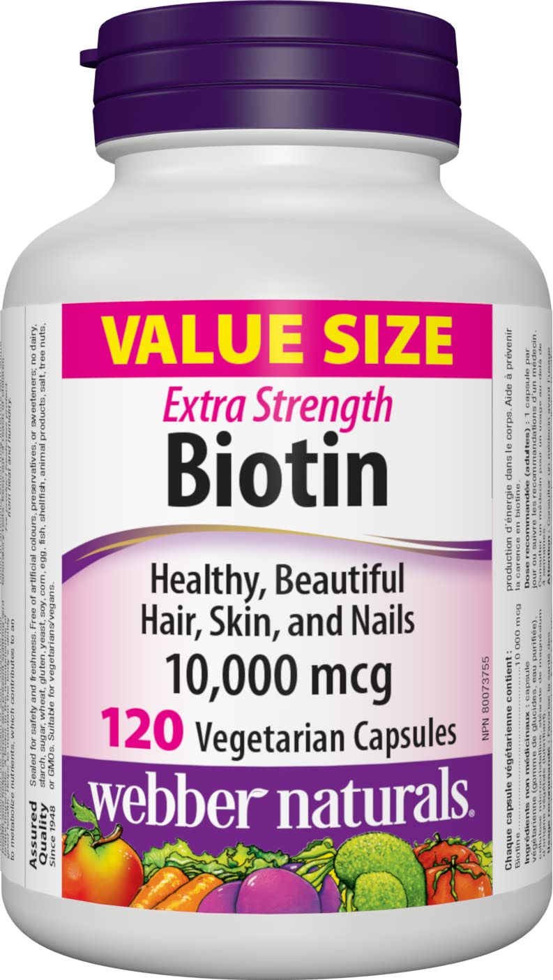 Webber Naturals Biotin 10,000 mcg Extra Strength - 120 Capsules | Non-GMO