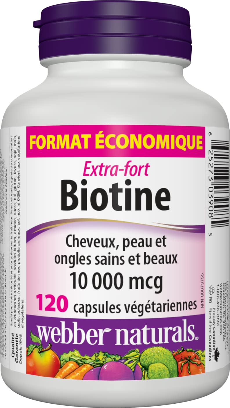 Webber Naturals Biotin 10,000 mcg Extra Strength - 120 Capsules | Non-GMO
