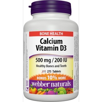 Webber Naturals Calcium Carbonate 500mg + Vitamin D3 200IU – 275 Tabs Bonus Pack BritishVita | Premium UK Vitamins & Wellness Supplements