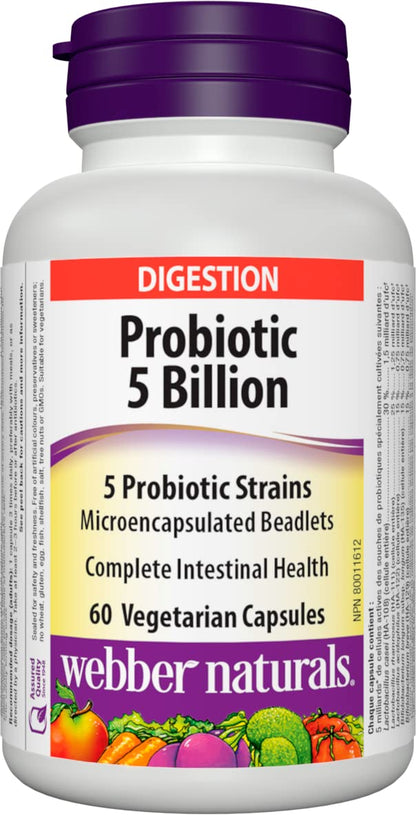 Webber Naturals Complete Probiotic – Multi-Strain, 5 Billion Active Cells, 60 Capsules