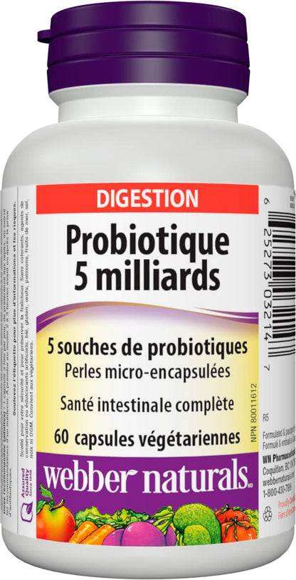 Webber Naturals Complete Probiotic – Multi-Strain, 5 Billion Active Cells, 60 Capsules