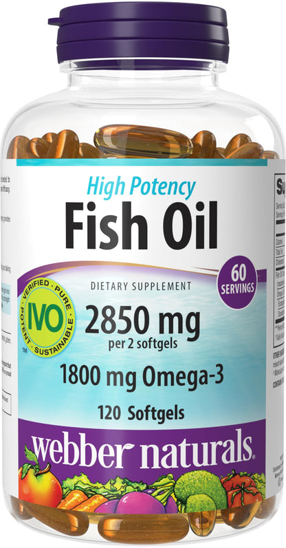 Webber Naturals Fish Oil 2850 mg – High Potency Omega-3 (1800 mg EPA/DHA) Enteric Softgels