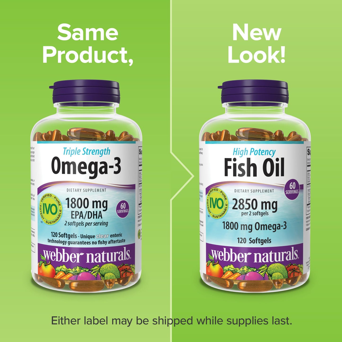 Webber Naturals Fish Oil 2850 mg – High Potency Omega-3 (1800 mg EPA/DHA) Enteric Softgels