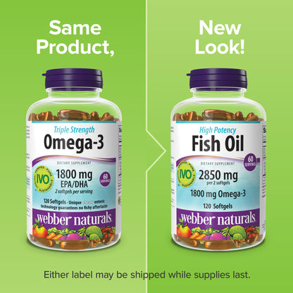 Webber Naturals Fish Oil 2850 mg – High Potency Omega-3 (1800 mg EPA/DHA) Enteric Softgels