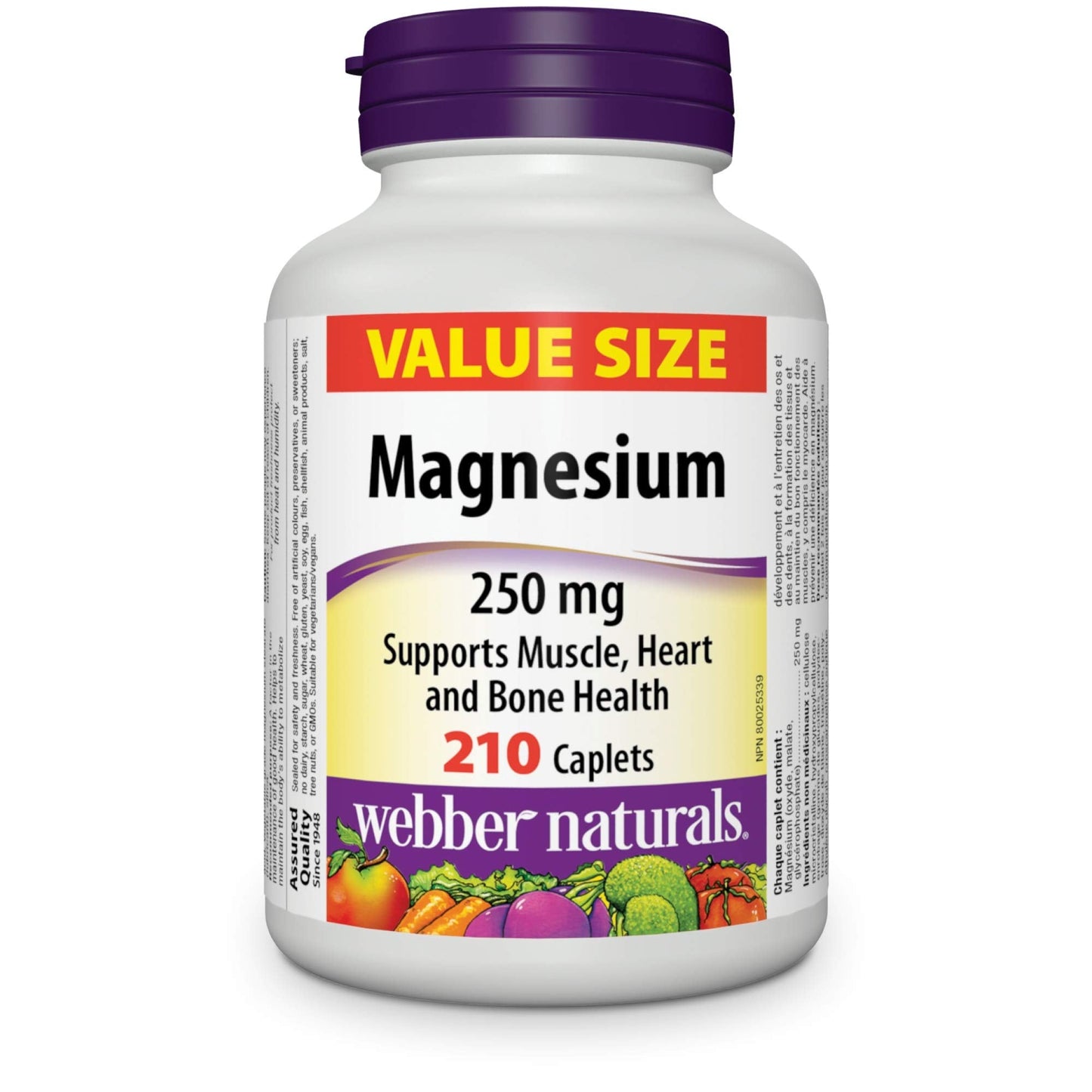 Webber Naturals Magnesium 250 mg – 210 Caplets (Value Size)