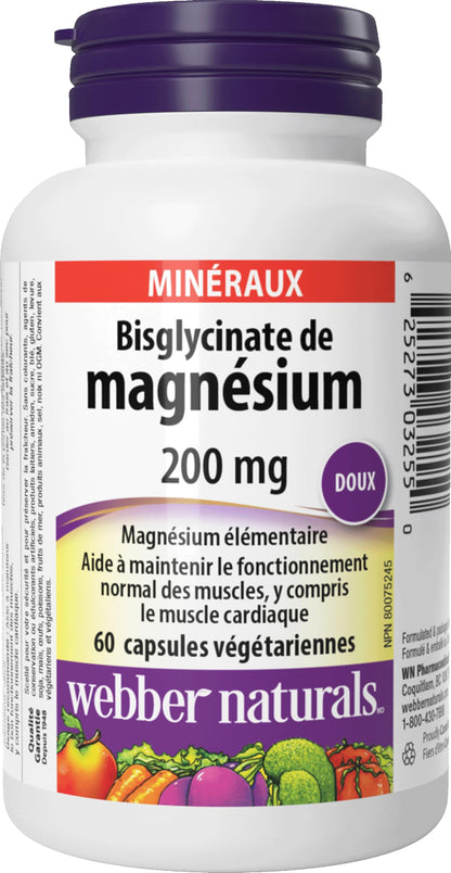 Magnesium Bisglycinate 200 mg Capsules - Highly Absorbable, Gentle Magnesium | Webber Naturals