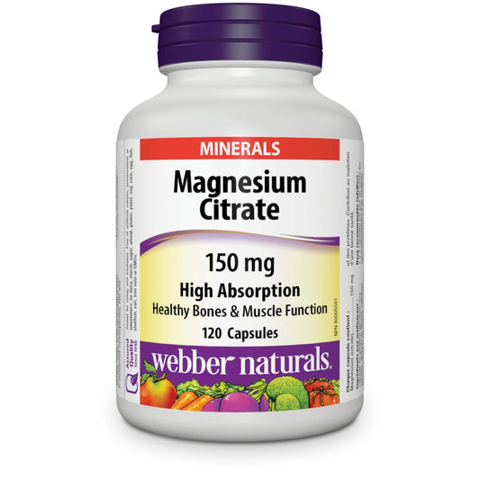 Webber Naturals Magnesium Citrates High Absorption 150 mg - 120 Capsules BritishVita | Premium UK Vitamins & Wellness Supplements