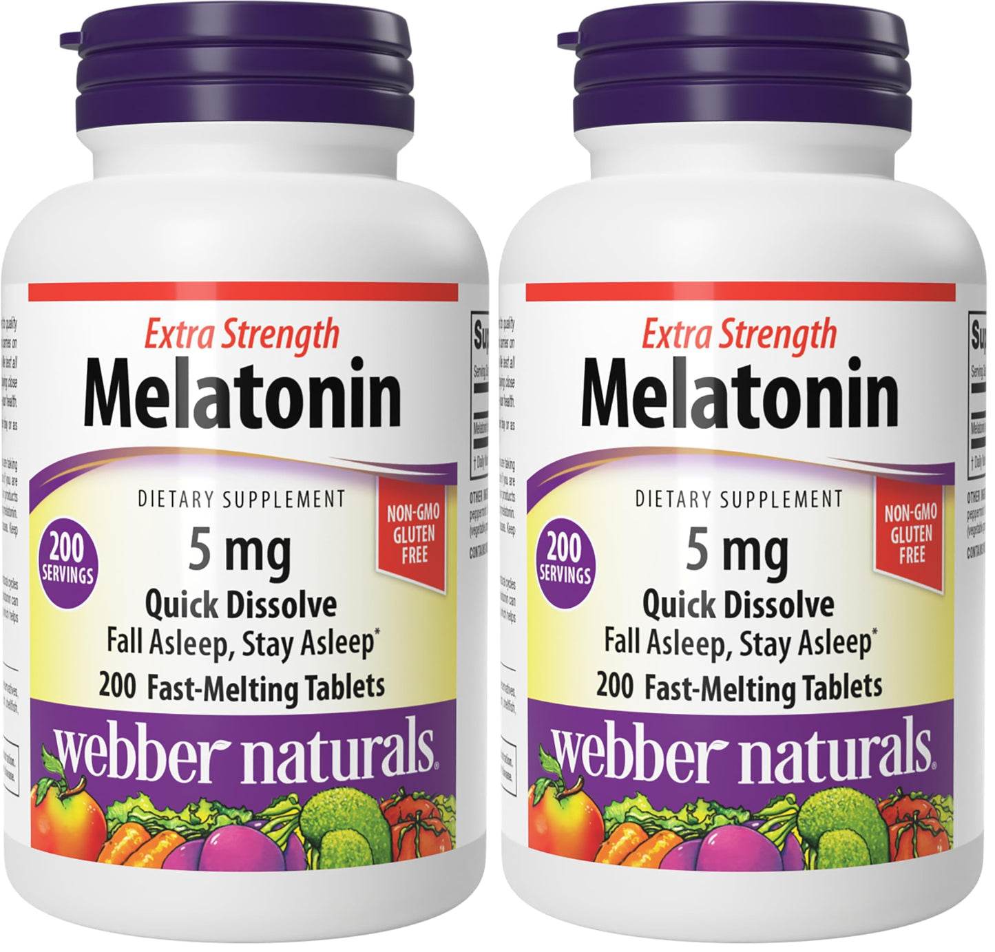 Webber Naturals Extra Strength Melatonin 5 mg – Fast-Melting Sleep Aid, 200-Day Supply (2-Pack), Gluten Free, Non-GMO, Vegetarian
