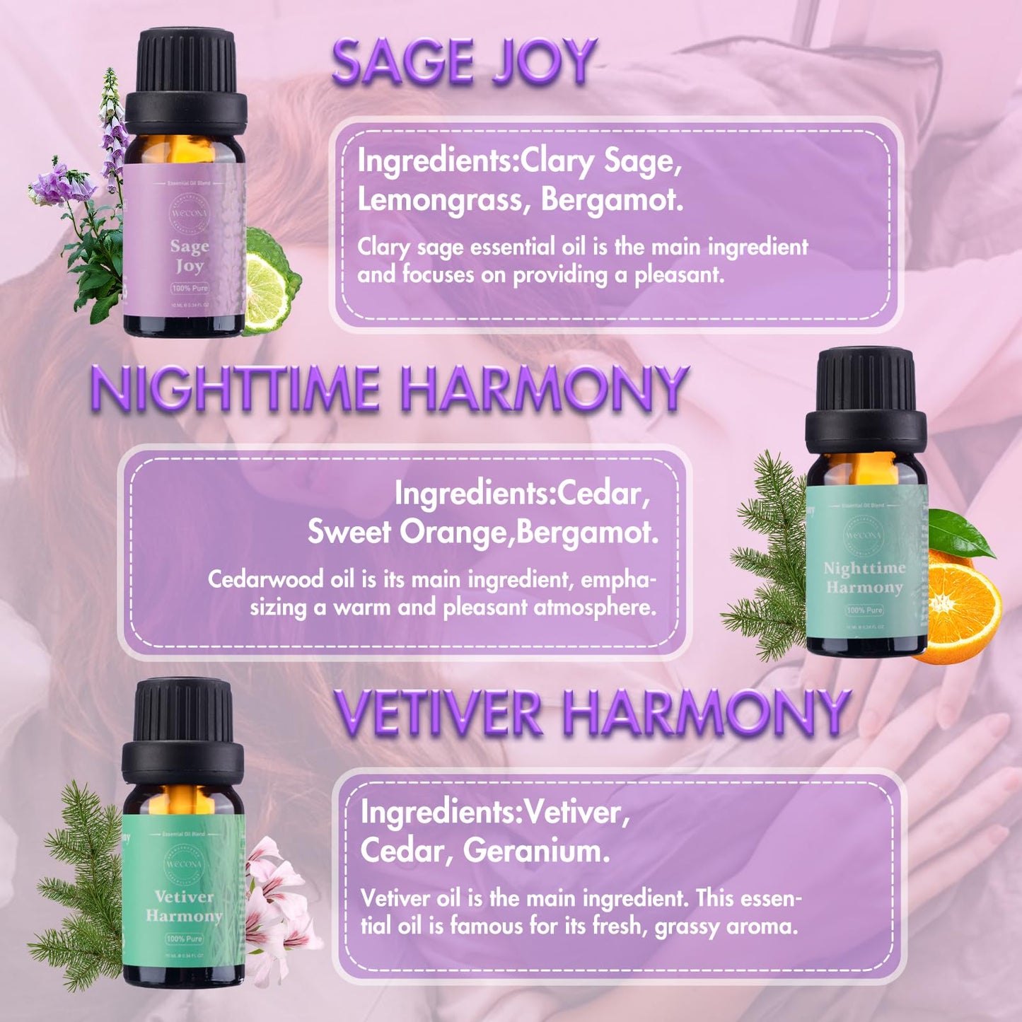 WECONA Dreamland Slumber Essential Oils Set – 6x10ml for Diffusers